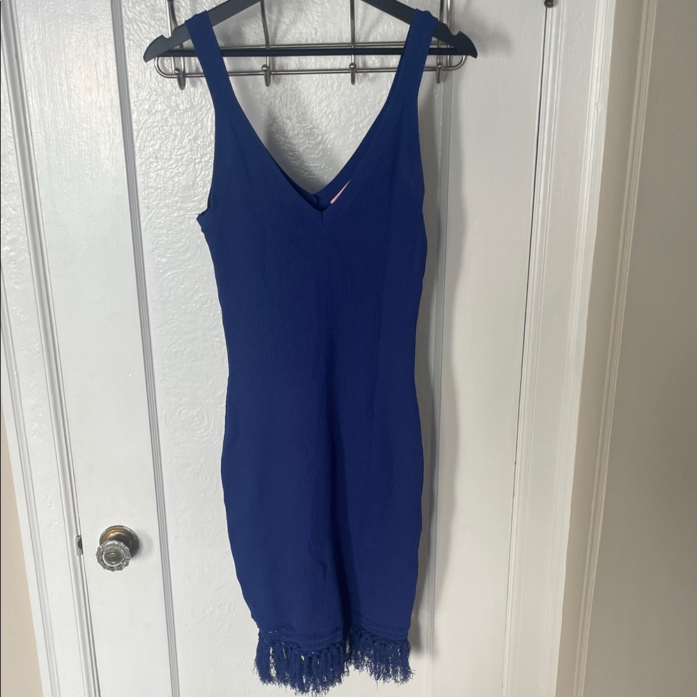 Lilly Pulitzer Blue Mini Dress with Fringe Hem